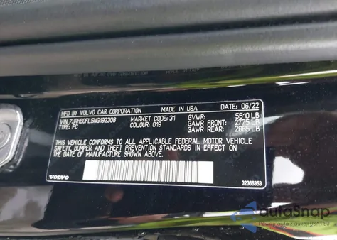 2022 Volvo S60 Recharge Plug-In Hybrid T8 Inscription Extended Range from USA, damaged, VIN 7JRH60FL5NG192308